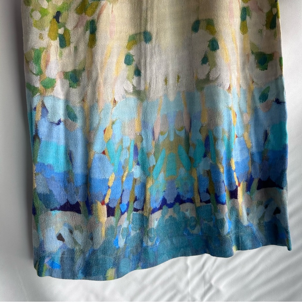 Blank London Watercolor Viscose Crepe Satin Short Sleeve Dress | Size Large - Picture 2 of 14